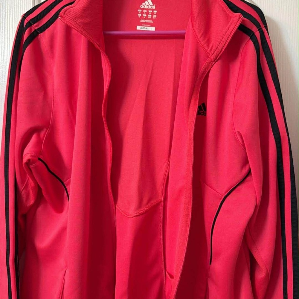 Adidas Women’s Pink Track Jacket with Black Stripes